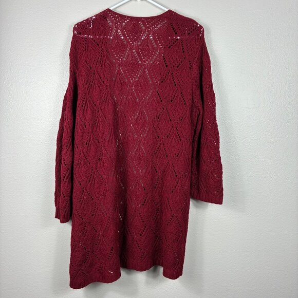 VTG 90s August Silk Whimsigoth Crimson Red Knit Open Cardigan Size XL Eclectic - Picture 6 of 6